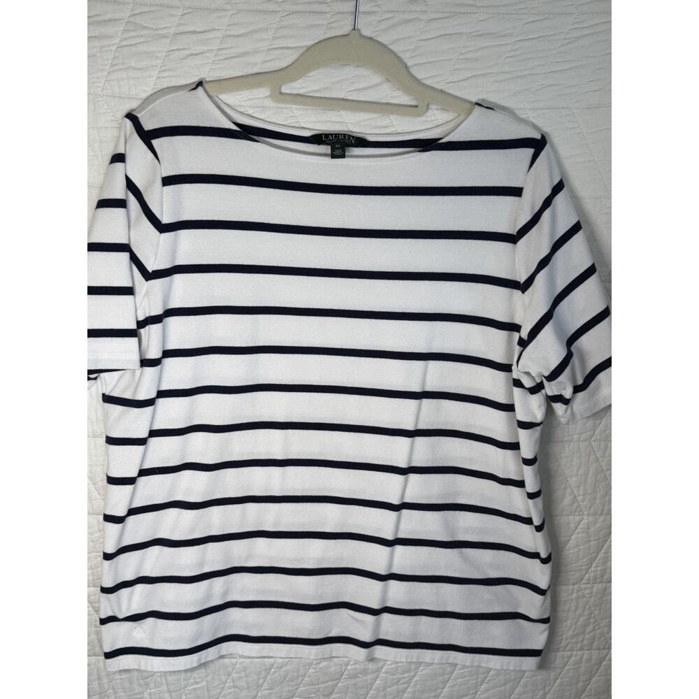 Lauren Ralph Lauren Womens Black White Striped short sleeve shirt size 2X